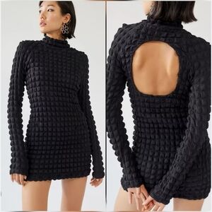 Urban Outfitter, UO Black Pia Popcorn Bubble Knit Mini Dress Tunic SZ Medium